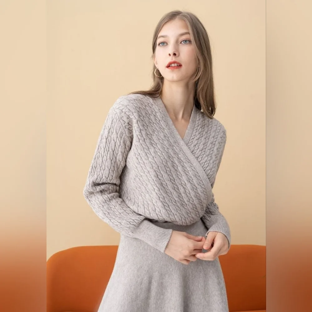 Wrap Front Gray Sweater Size S/M - Picture 1 of 5
